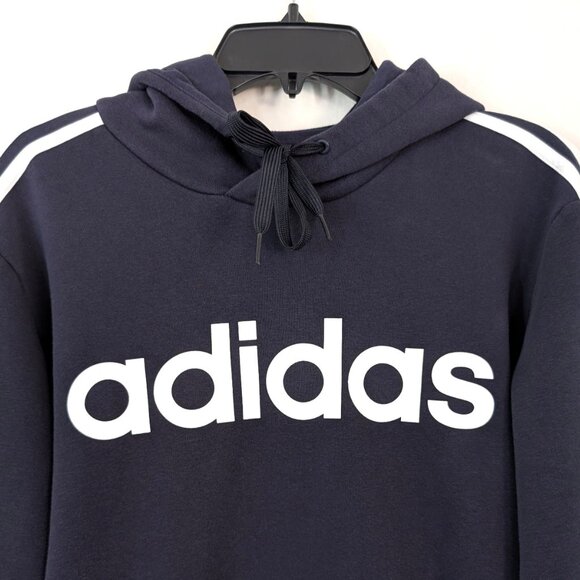 ADIDAS Sweatshirt Men's M Blue Three Striped Spellout Hooded Kangaroo Pocket - Picture 2 of 10